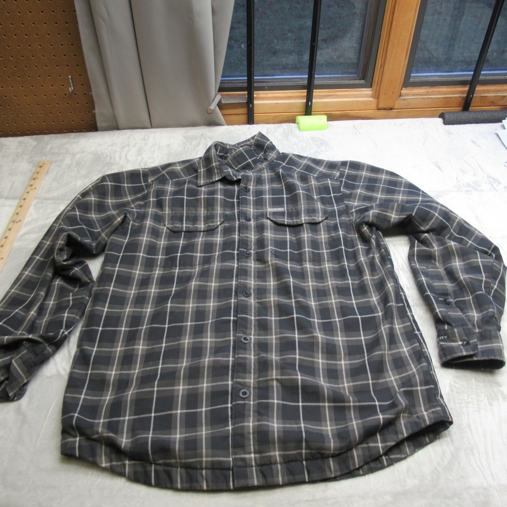 Columbia Sherpa Flannel‎ Jacket Mens Medium Gray Plaid Omni-Dry Lined WARM Hike